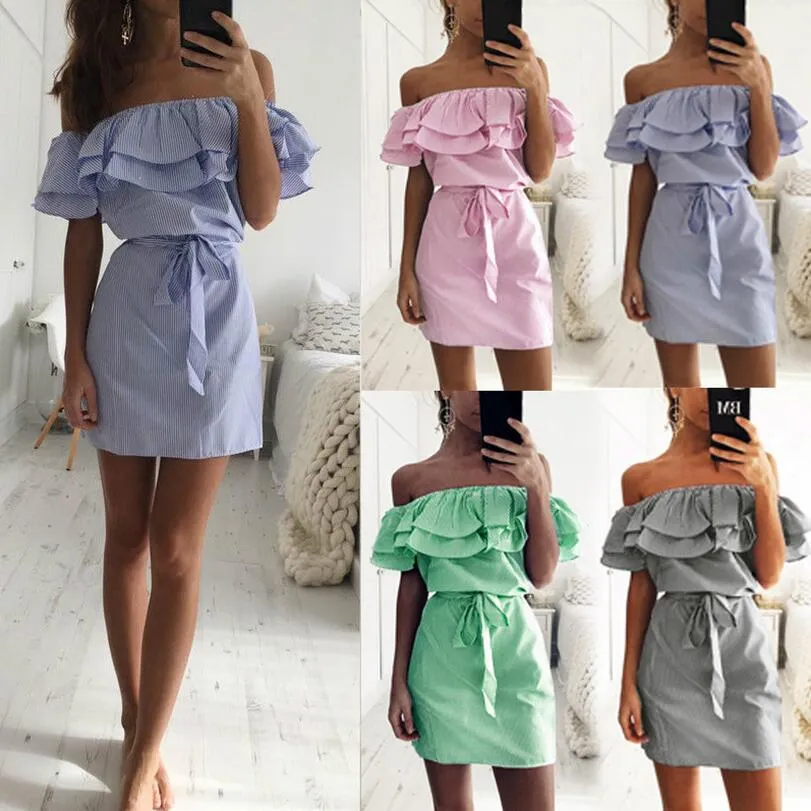 Woman Summer Dresa Low-Cost Mileage | off-the-Shoulder Striped