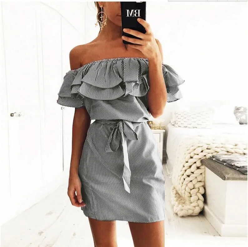 Woman Summer Dresa Low-Cost Mileage | off-the-Shoulder Striped