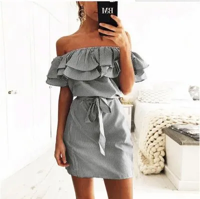 Woman Summer Dresa Low-Cost Mileage | off-the-Shoulder Striped