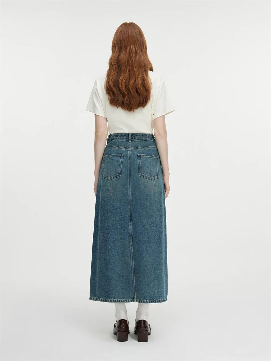 Women High Waist Long Casual Denim Skirt for A-Line Chic Skirt