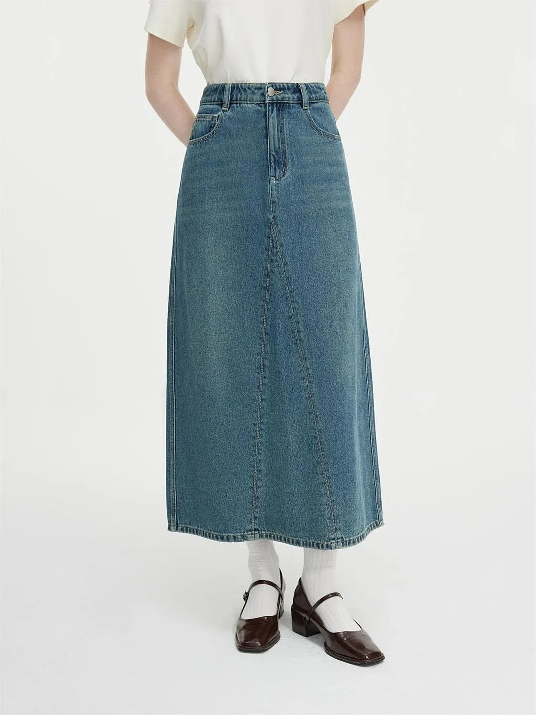 Women High Waist Long Casual Denim Skirt for A-Line Chic Skirt