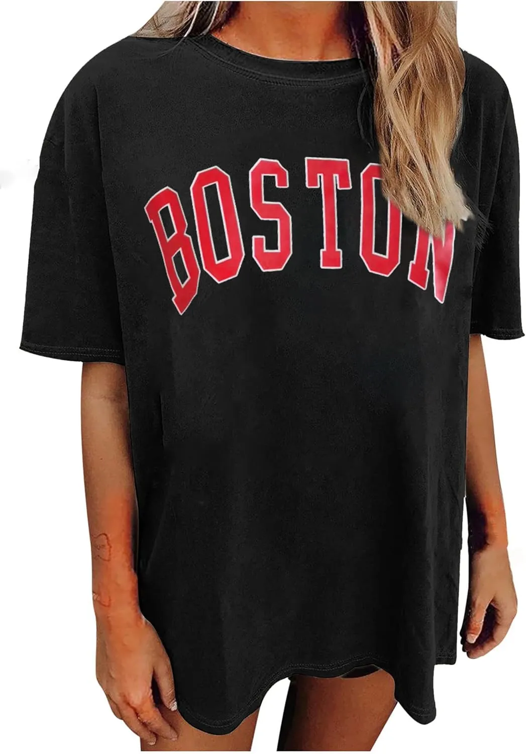 Women Miami Florida Letter Graphic Print Tee Shirt Oversized Short Sleeve Crew Neck Drop Shoulder Casual T-Shirt Tops