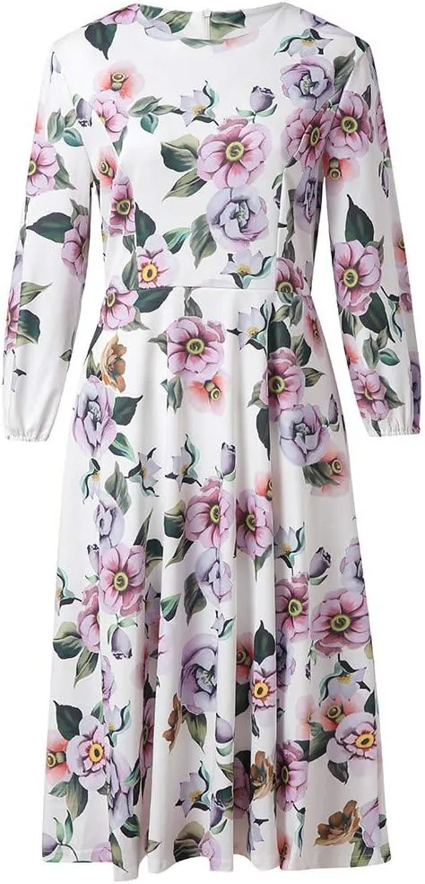 Women Printing A-line Elegant Ruffles Dress, V-Neck Comfortable Lightweight regular T-shirt Blouse