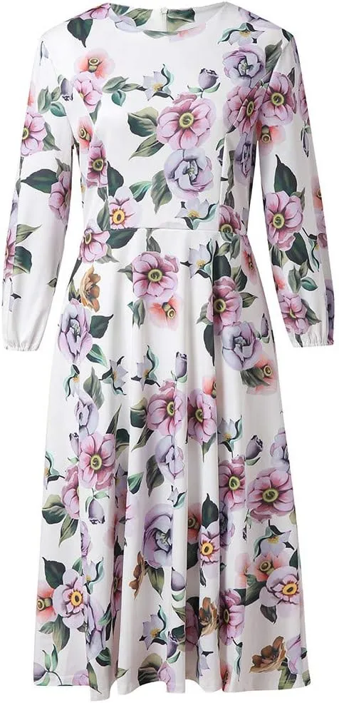 Women Printing A-line Elegant Ruffles Dress, V-Neck Comfortable Lightweight regular T-shirt Blouse