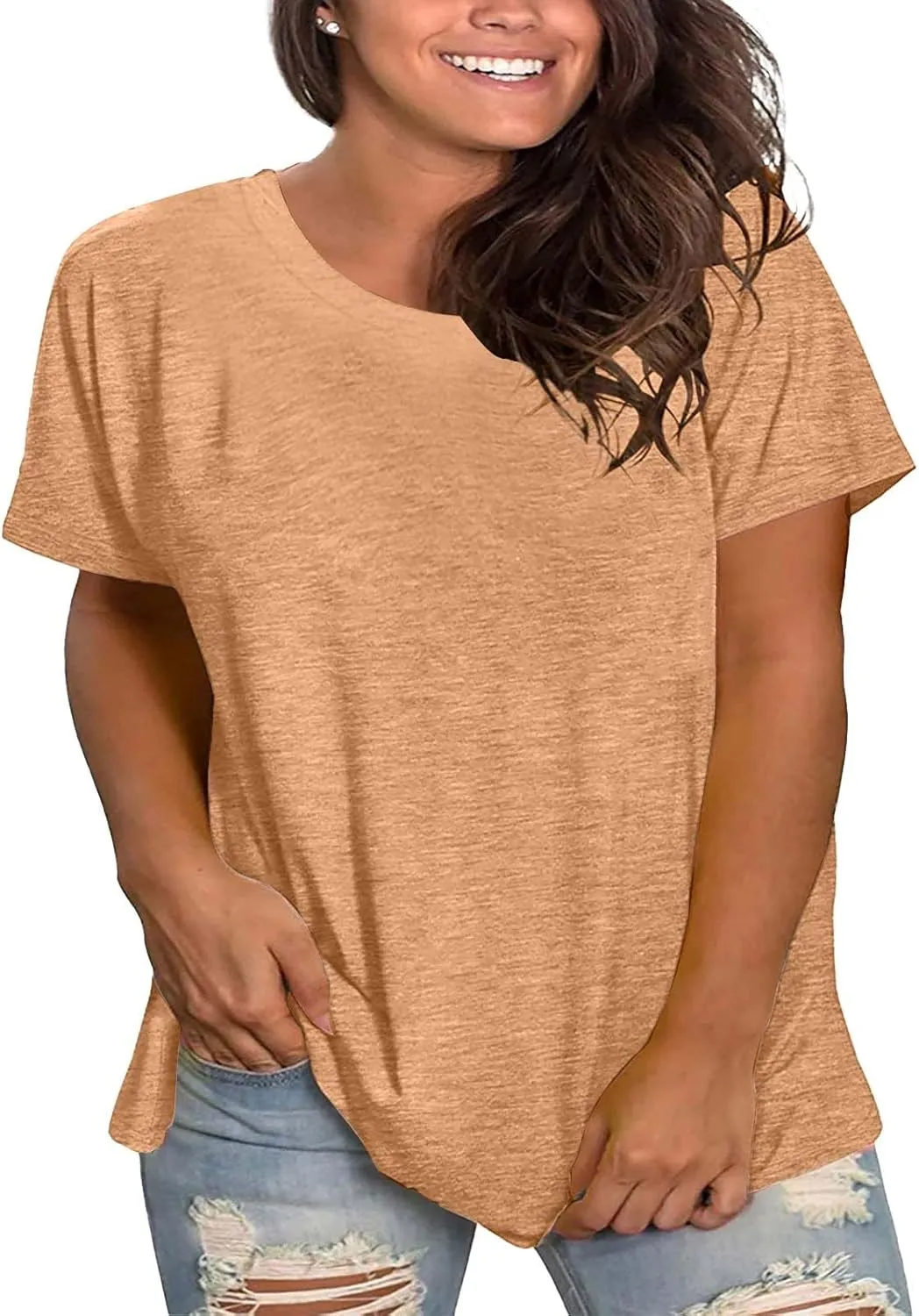 Women Short Sleeve Oversize Shirts Causal Loose Tops Summer Fashion Baggy Solid Soft Gym Clothes Beach Outfits 2025