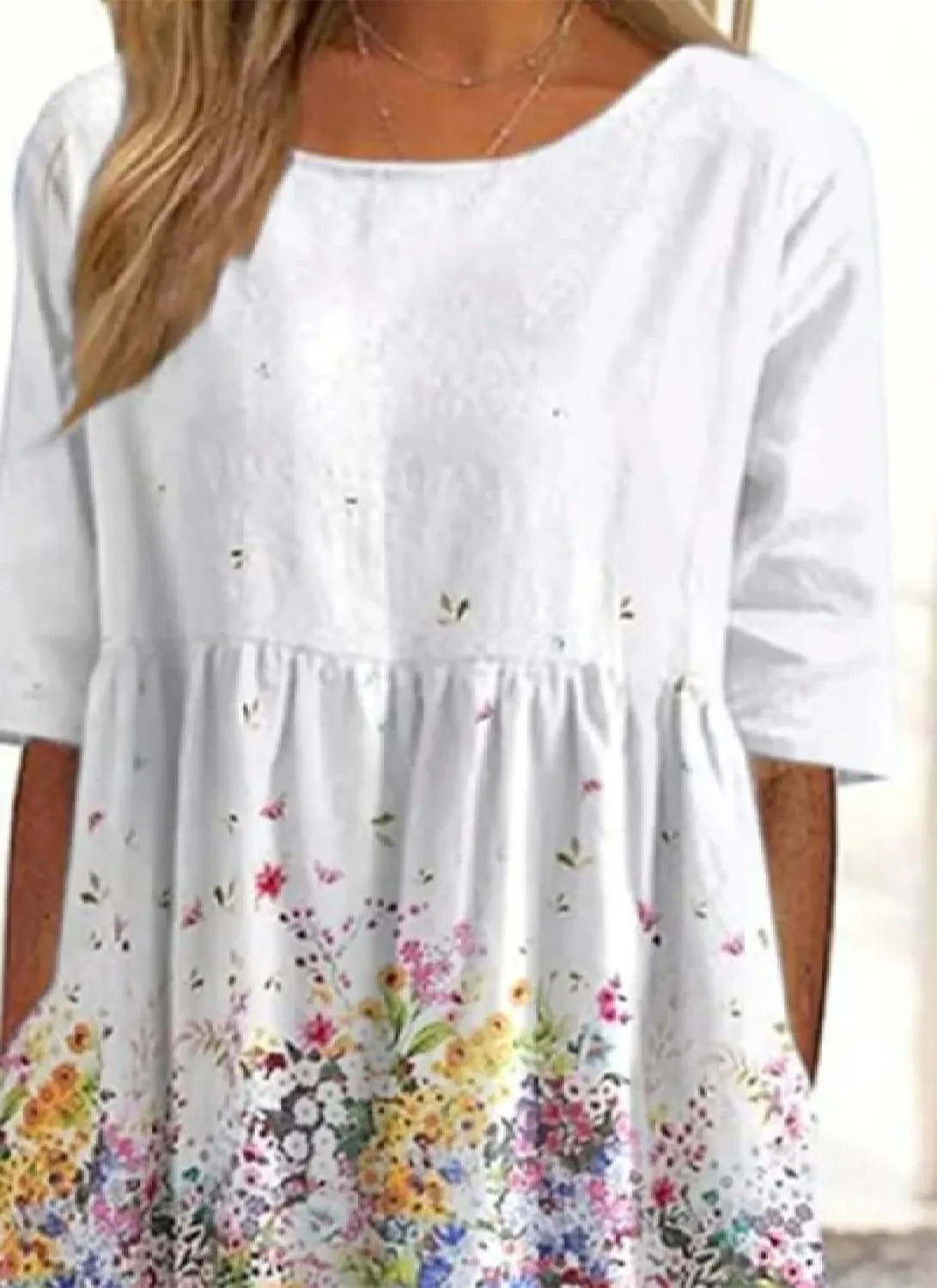 Women's 2025 Spring Crew Neck Short Sleeves Midi Dresses Floral Patterned Casual Chic Cute Loose Shift Work Dress