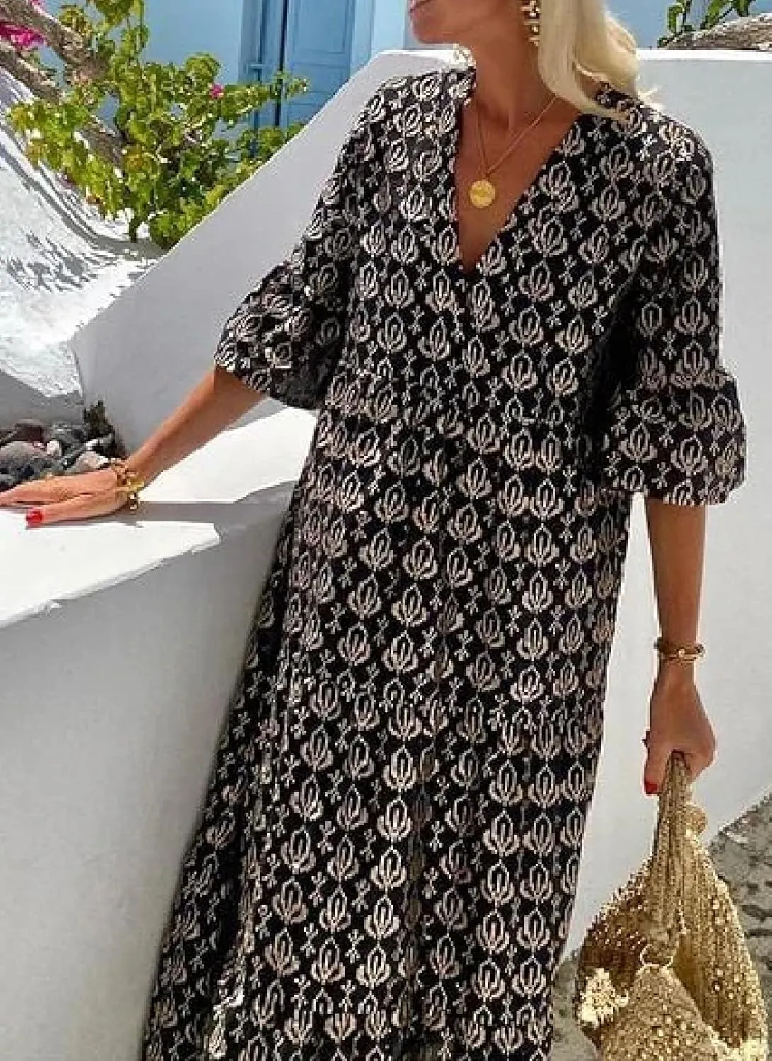 Women's Midi Dresses Spring Modern Boho Chic Dress V Neck Half Sleeve Flowy Shift Summer 2025