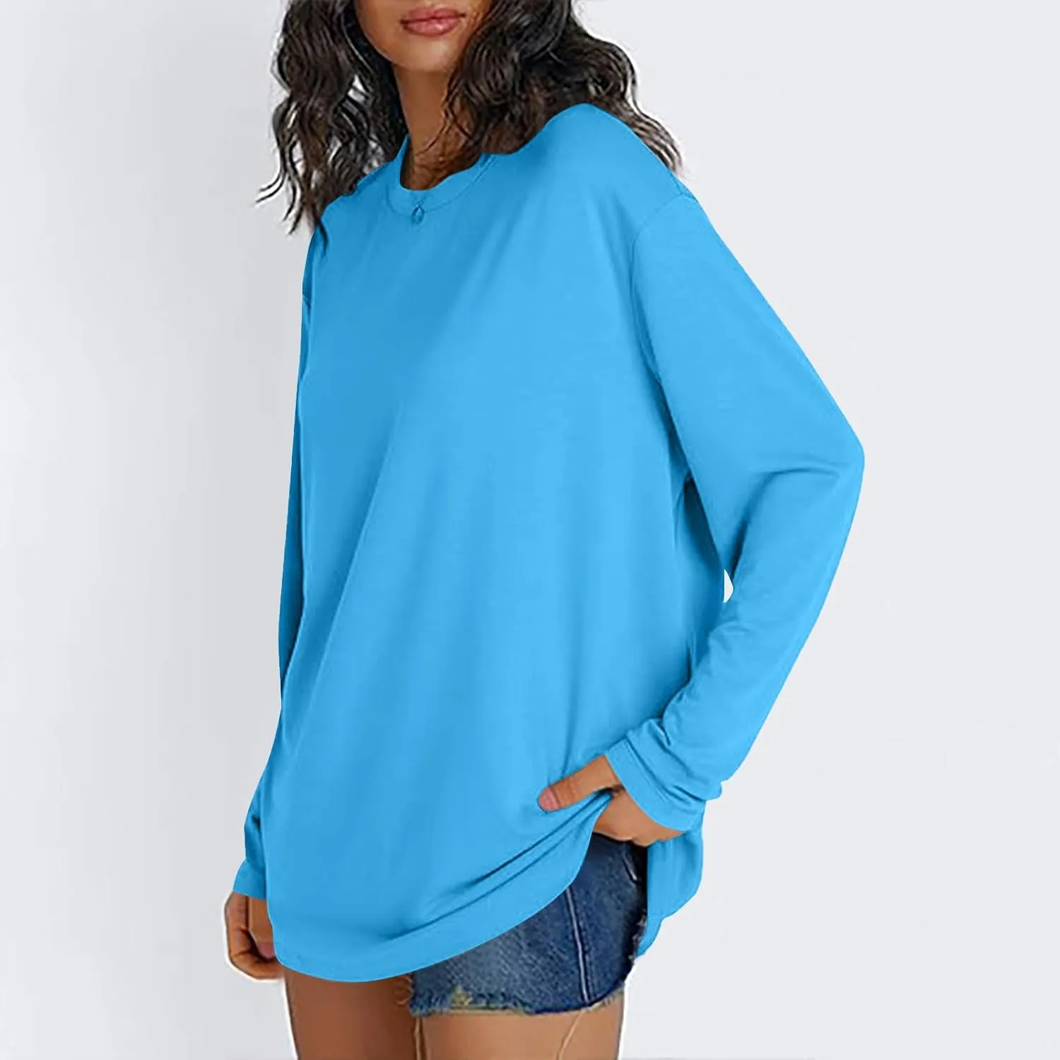 Womens Oversized Long Sleeve T Shirts Basic Crewneck Tee Fall Tops Solid Comfortable Workout Fashion Casual Clothes