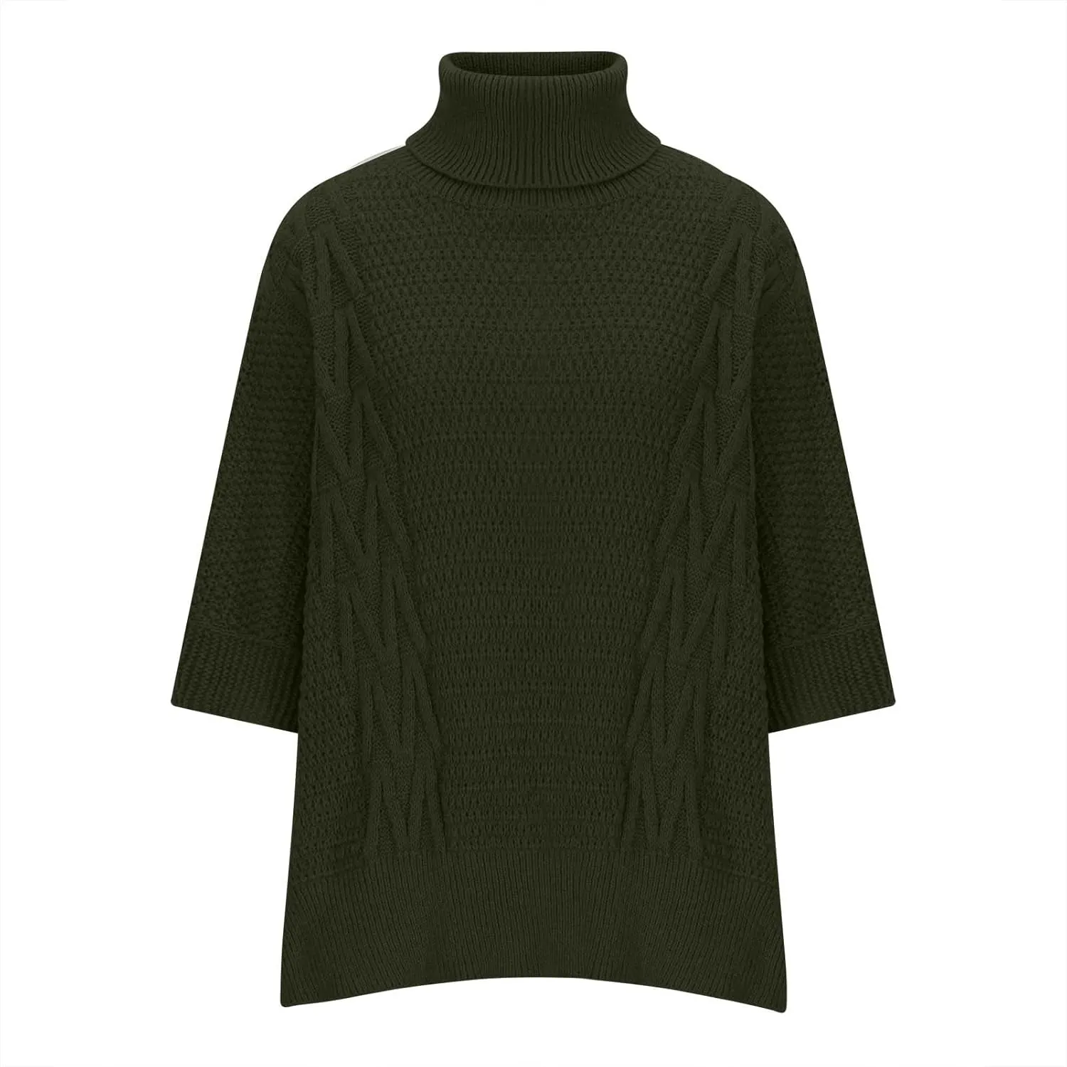 Womens Plus Size Poncho Sweater Oversized Chic Turtleneck Batwing Sleeve Asymmetric Knitted Pullover Shawl Wrap Cape