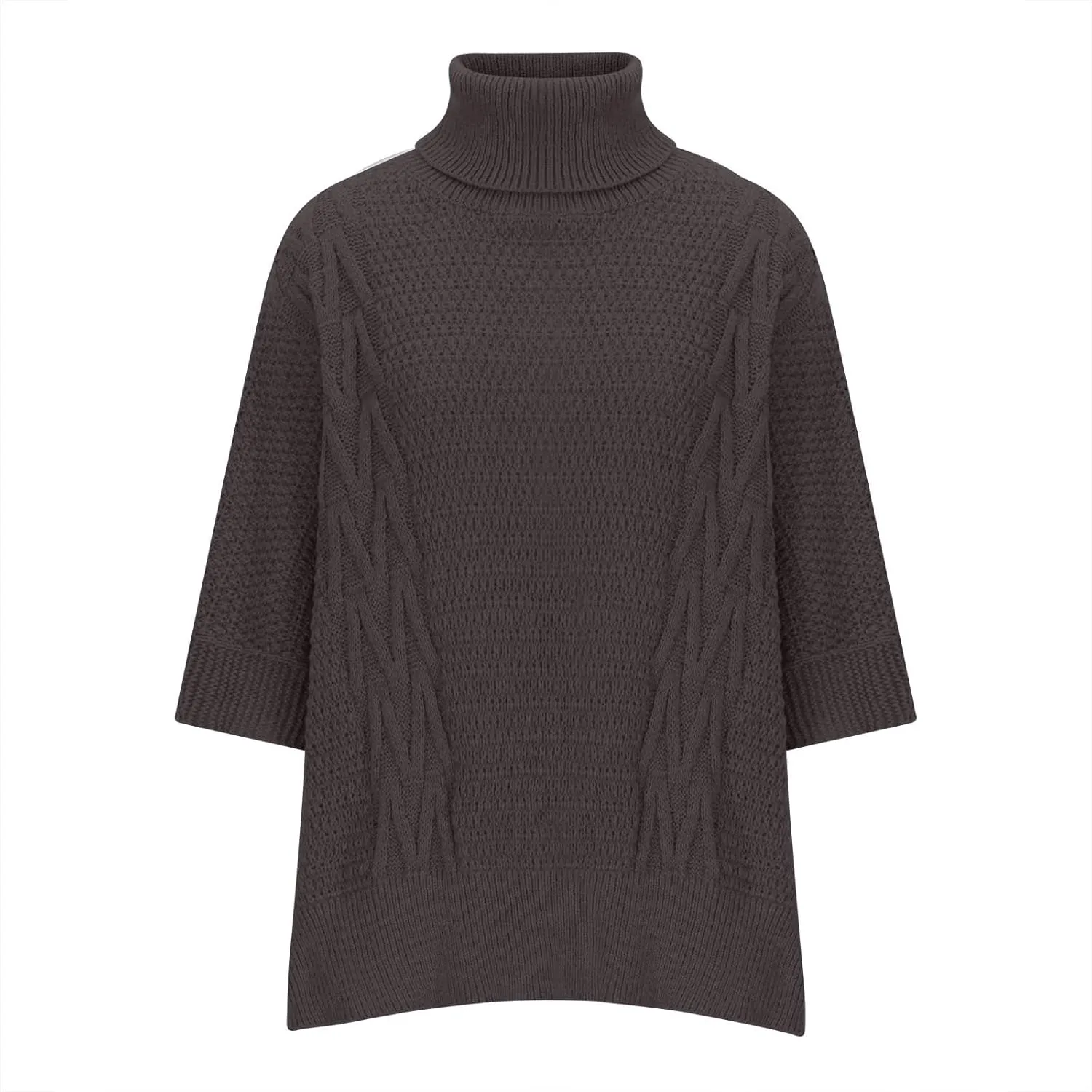 Womens Plus Size Poncho Sweater Oversized Chic Turtleneck Batwing Sleeve Asymmetric Knitted Pullover Shawl Wrap Cape