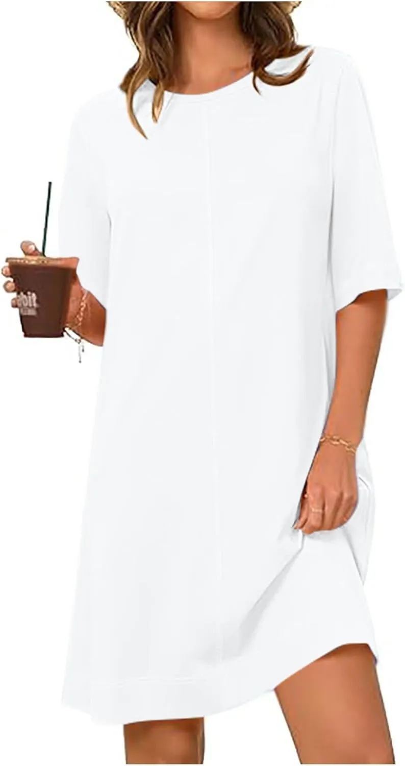 Women's Summer Short Sleeve T Shirt Dress Casual Crewneck Resort Wear Tops Sundress Vacation Cruise Beach Outfits