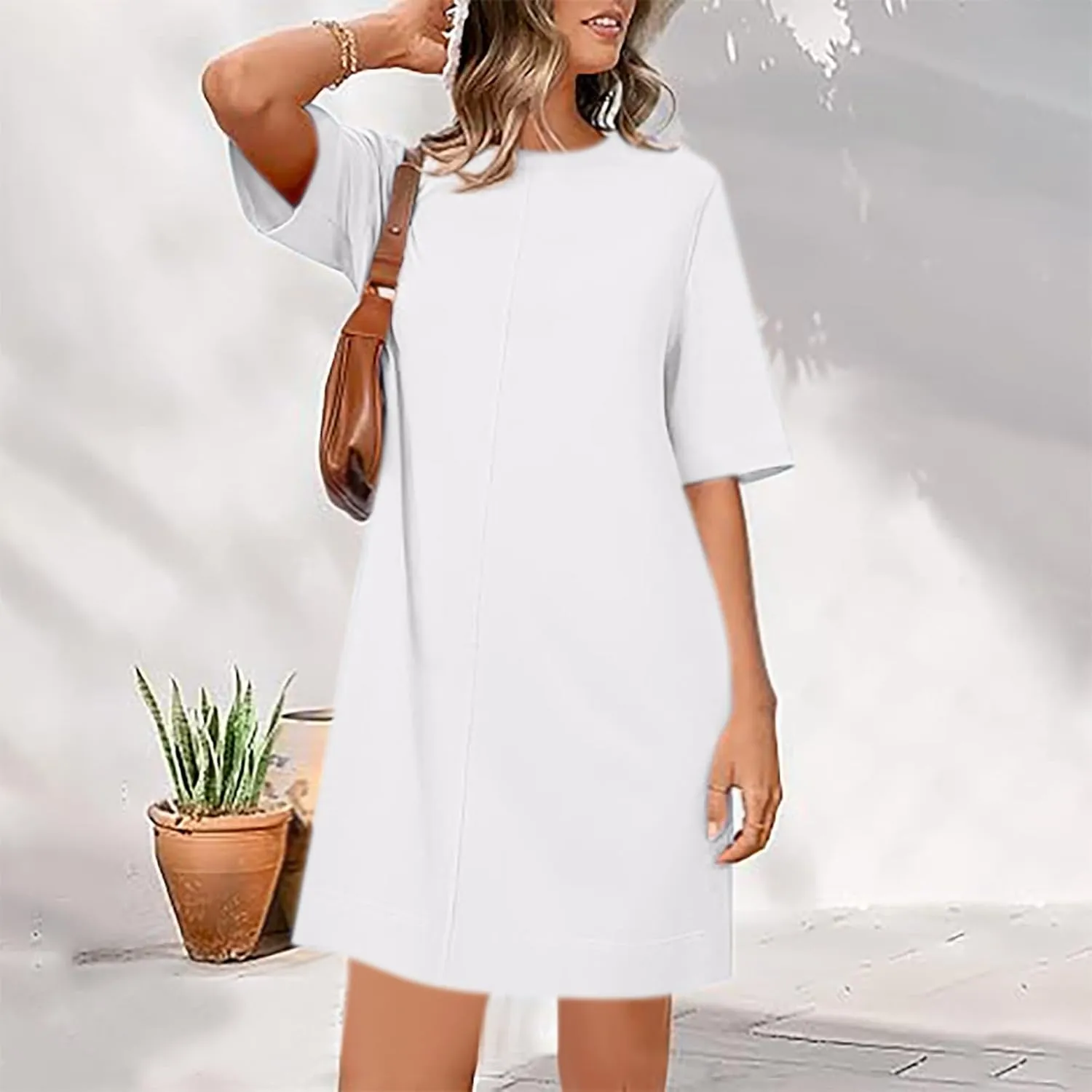 Women's Summer Short Sleeve T Shirt Dress Casual Crewneck Resort Wear Tops Sundress Vacation Cruise Beach Outfits