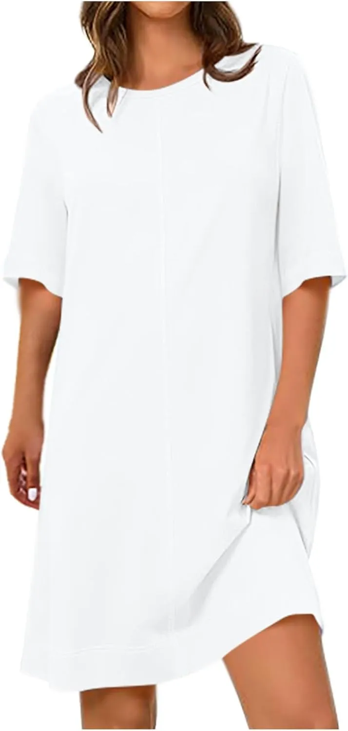 Women's Summer Short Sleeve T Shirt Dress Casual Crewneck Resort Wear Tops Sundress Vacation Cruise Beach Outfits