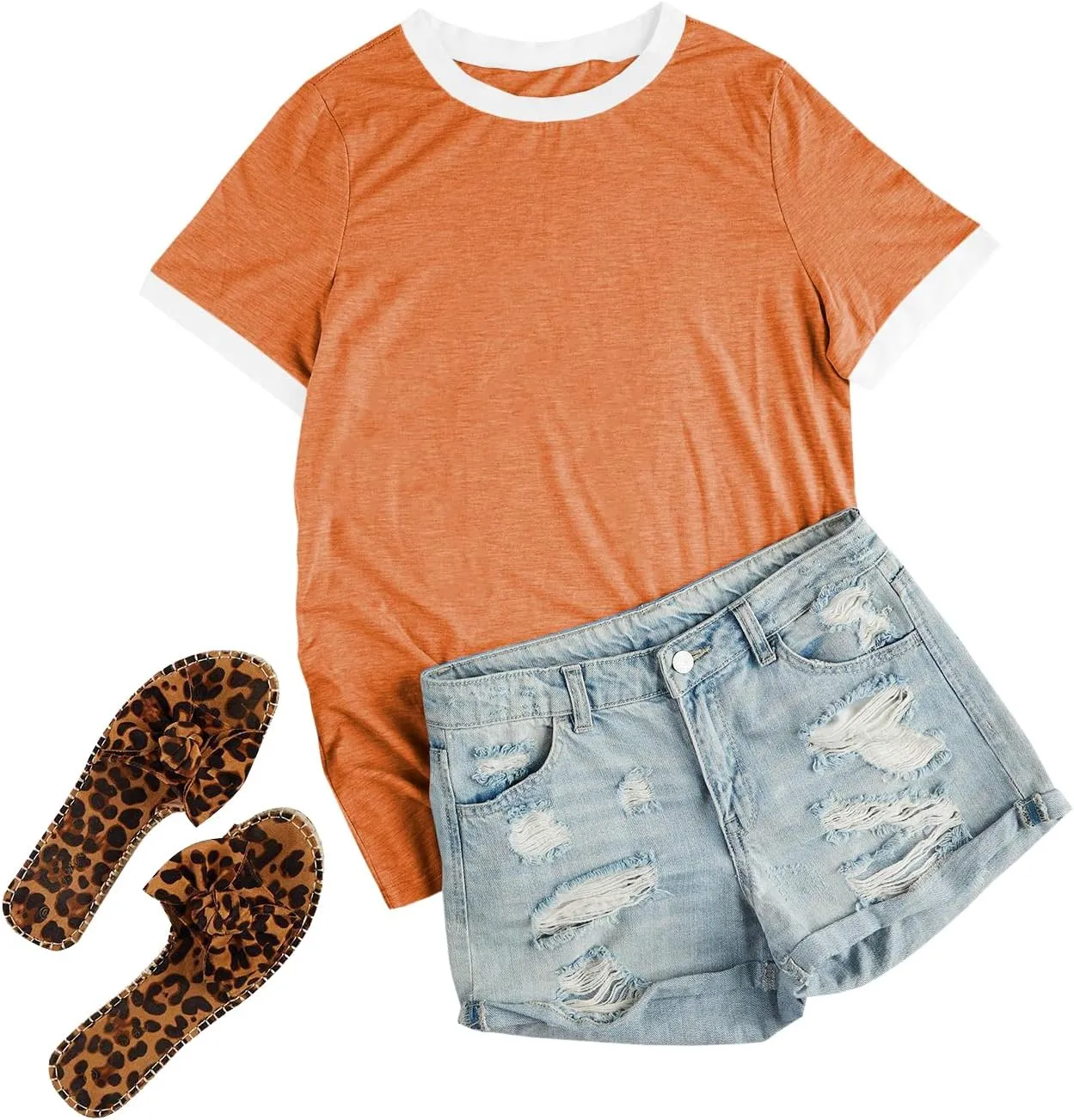 Womens T Shirt Short Sleeve Crew Neck Basic Color Block Tee Tops