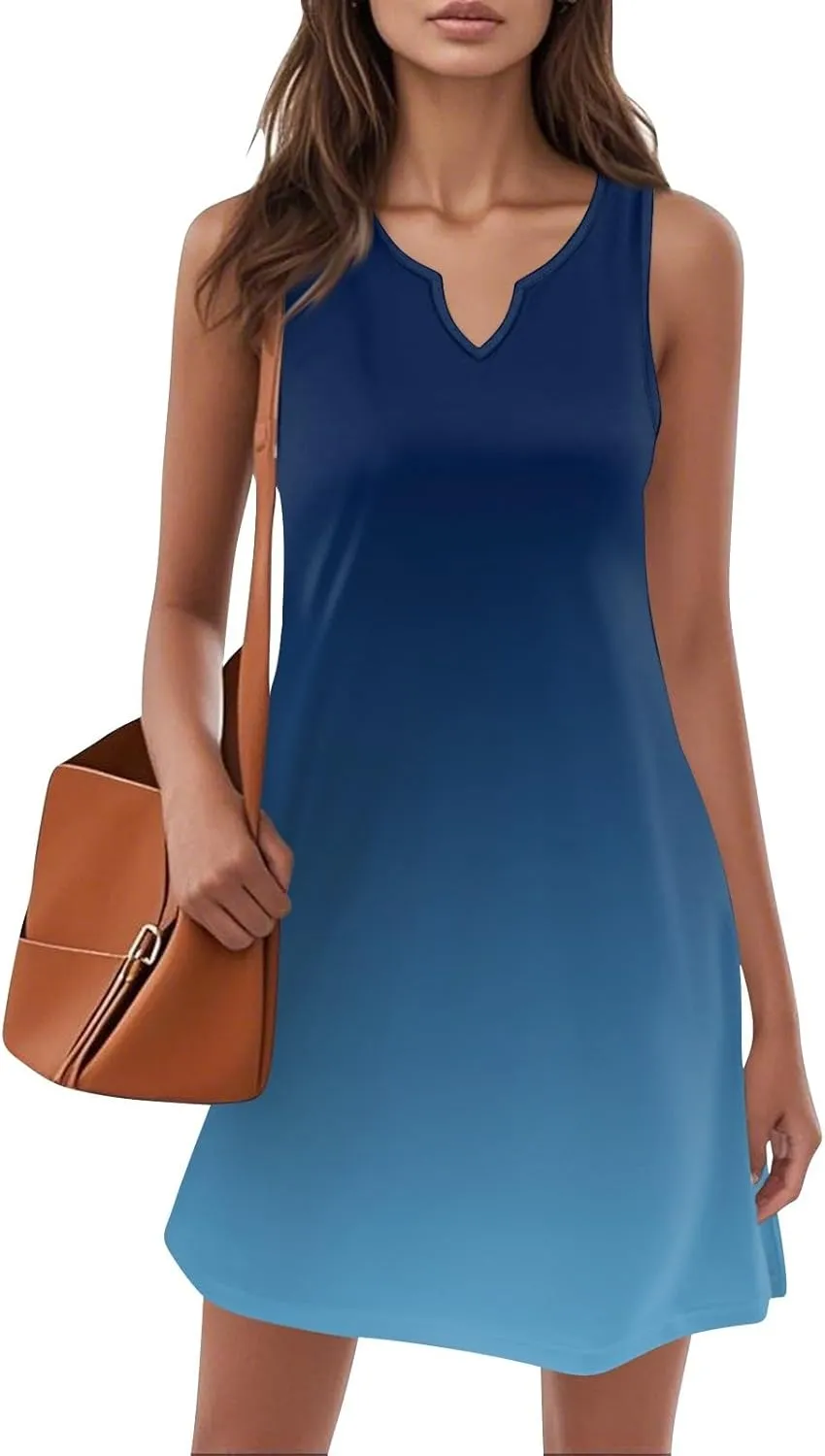 Women's Tank Nightgown Dresses V Neck Sleepshirts Soft Dress Sleeveless Solid Color Chemise Nightdress S-XXL