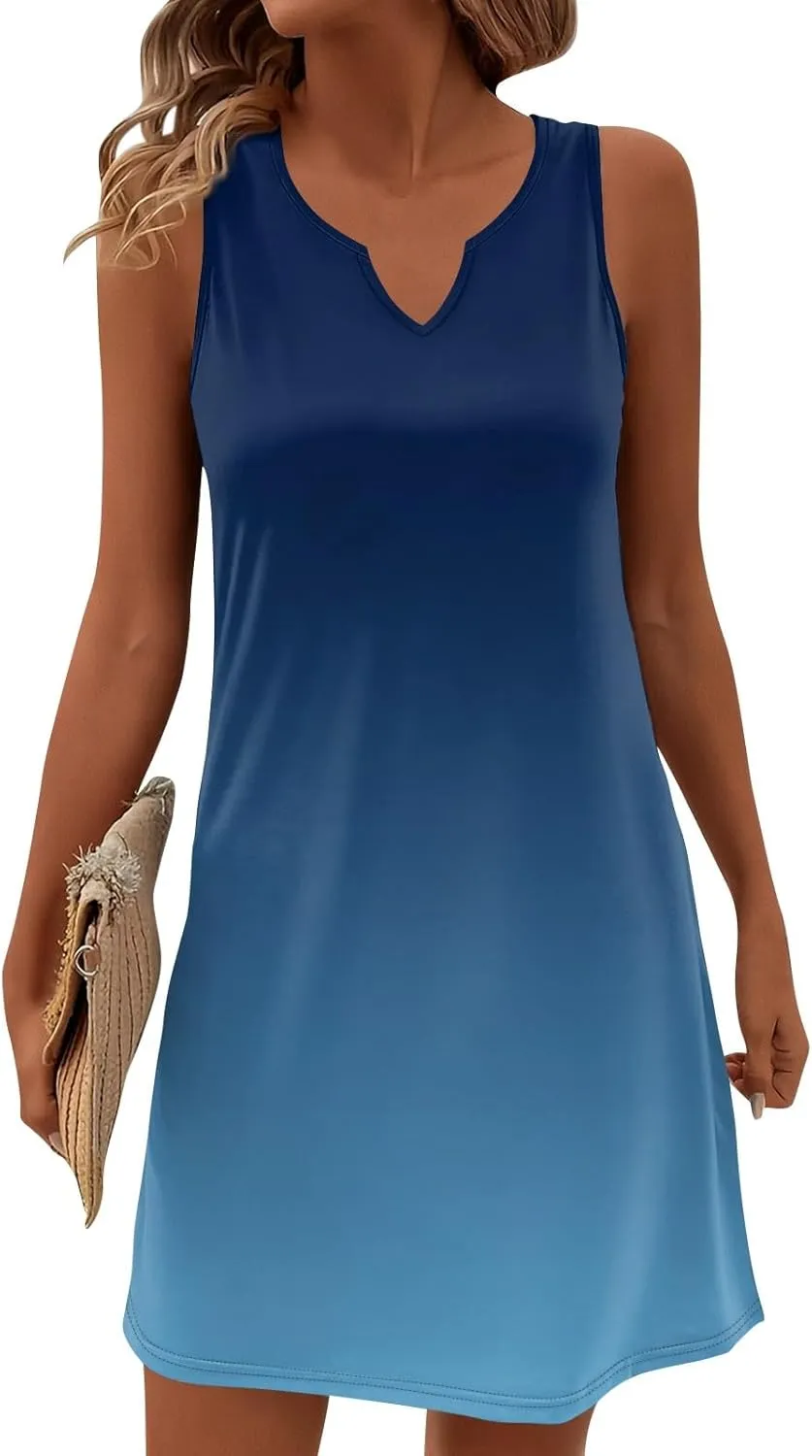 Women's Tank Nightgown Dresses V Neck Sleepshirts Soft Dress Sleeveless Solid Color Chemise Nightdress S-XXL