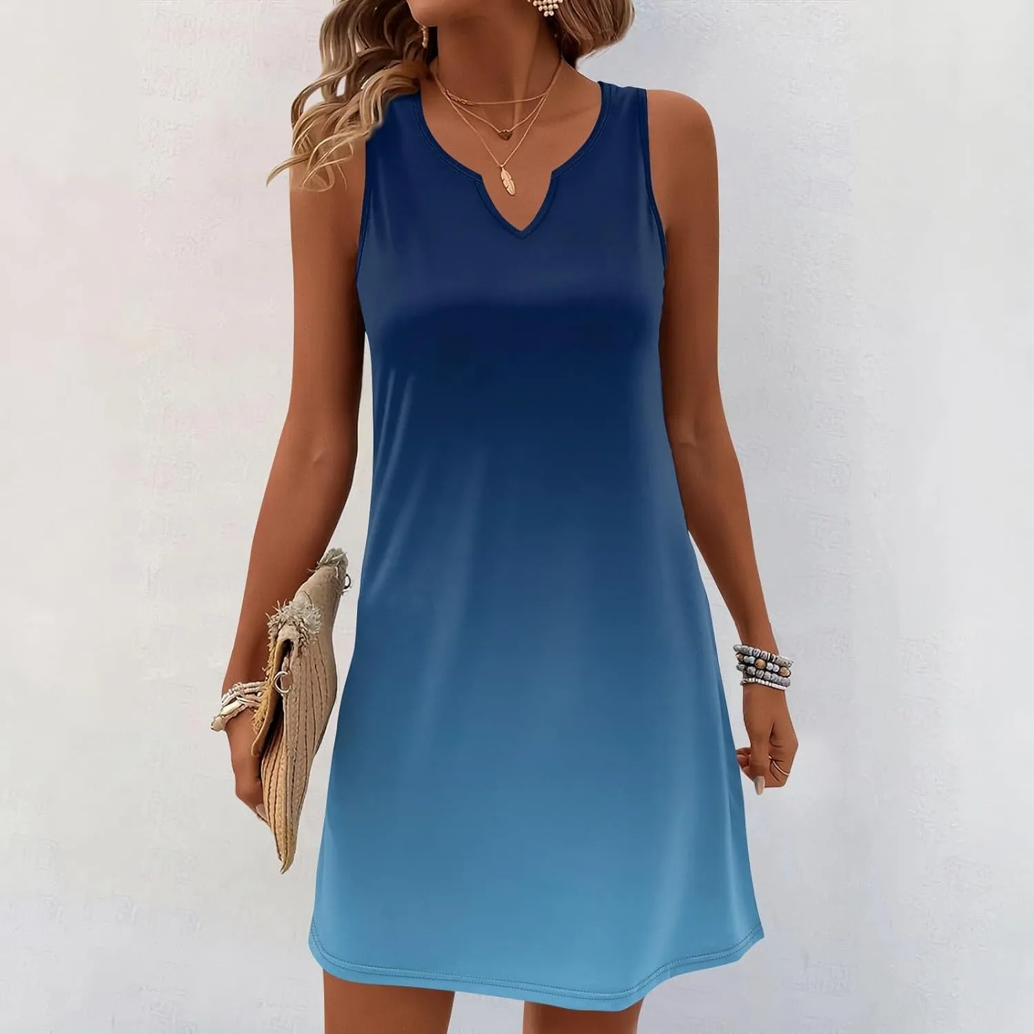 Women's Tank Nightgown Dresses V Neck Sleepshirts Soft Dress Sleeveless Solid Color Chemise Nightdress S-XXL