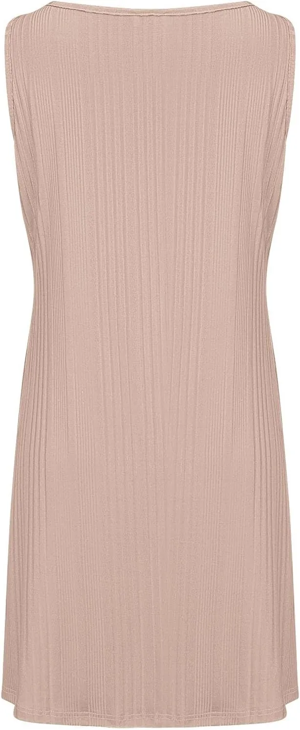 XOWRTE Womens 2025 Summer Sleeveless Mini Dress Crewneck Loose Tank A Line Pleated Swing Flowy Party Dresses Solid Color