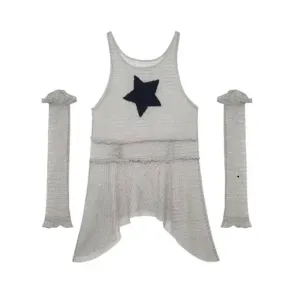 Y2k Mesh Tank Dress Women Summer Fashion Star Short Dresses Streetwear Hollow Out Sundress Sleeveless Outfits