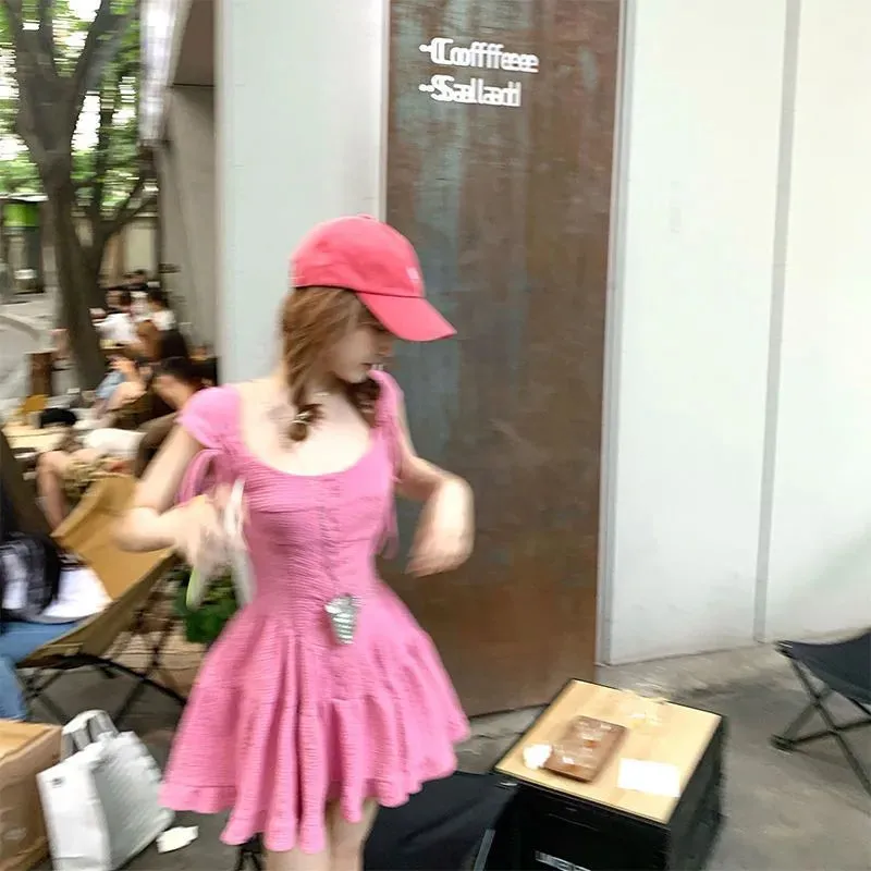 Y2k Pink Summer Dress Women 2023 Sundress Casual Kawaii Princess Fairy Short Dresses Party Korean Fashion