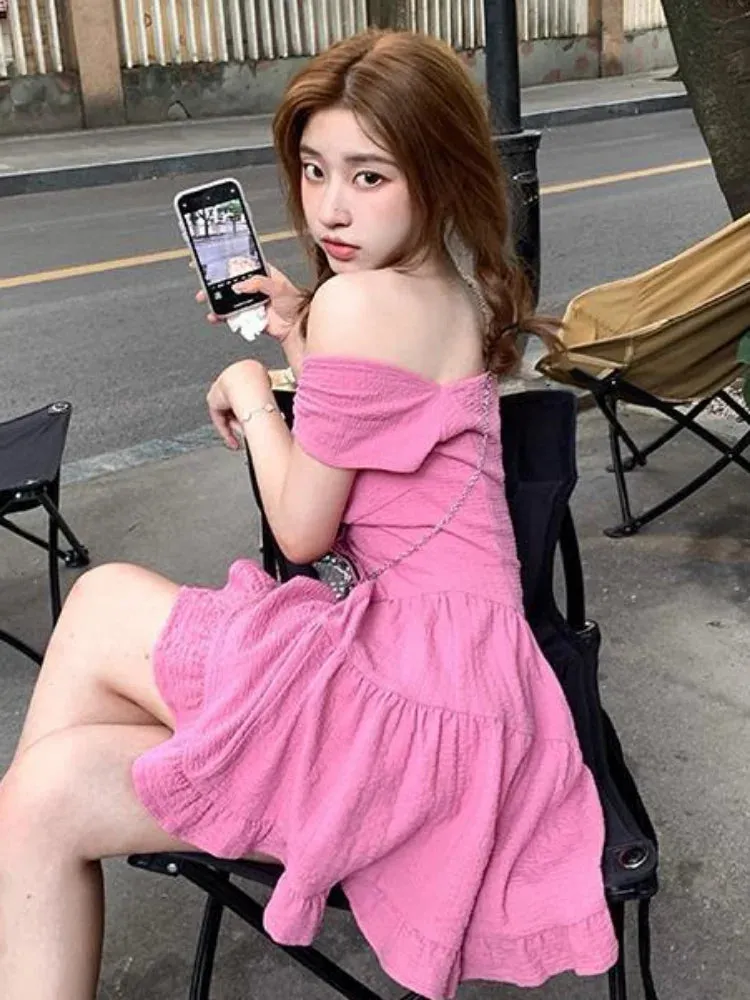 Y2k Pink Summer Dress Women 2023 Sundress Casual Kawaii Princess Fairy Short Dresses Party Korean Fashion